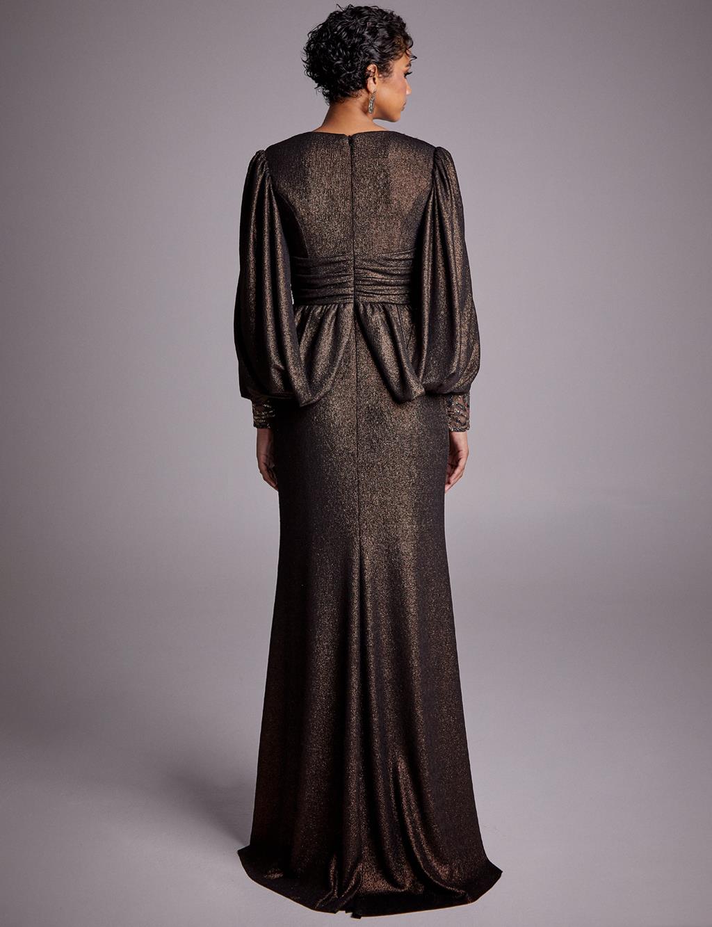 Stone Embroidered Draped Evening Dress Copper