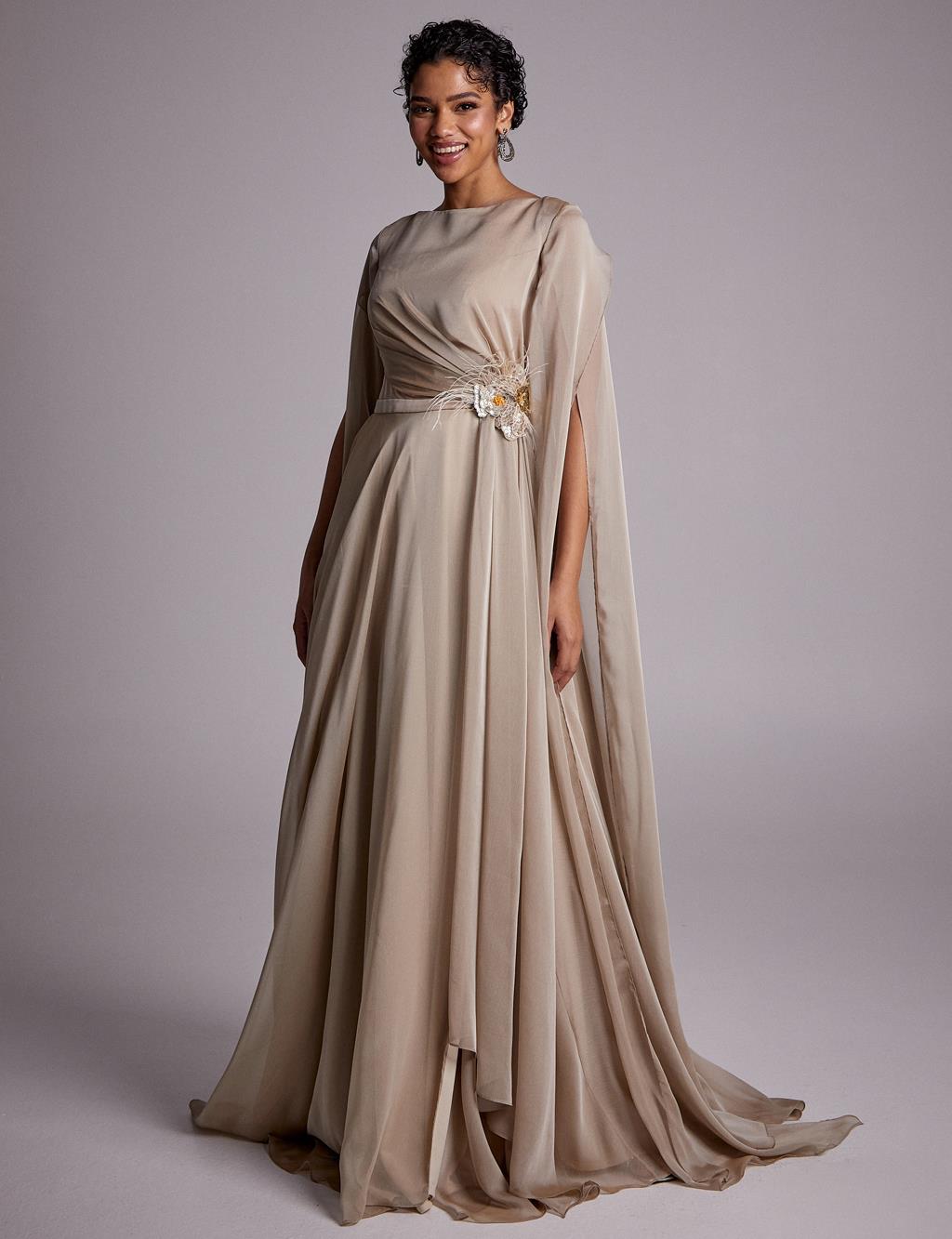Cinderella Divine CD0192 - Bishop Sleeve Evening Dress | Long sleeve chiffon  dress, Long sleeve bridesmaid dress, Chiffon evening dresses