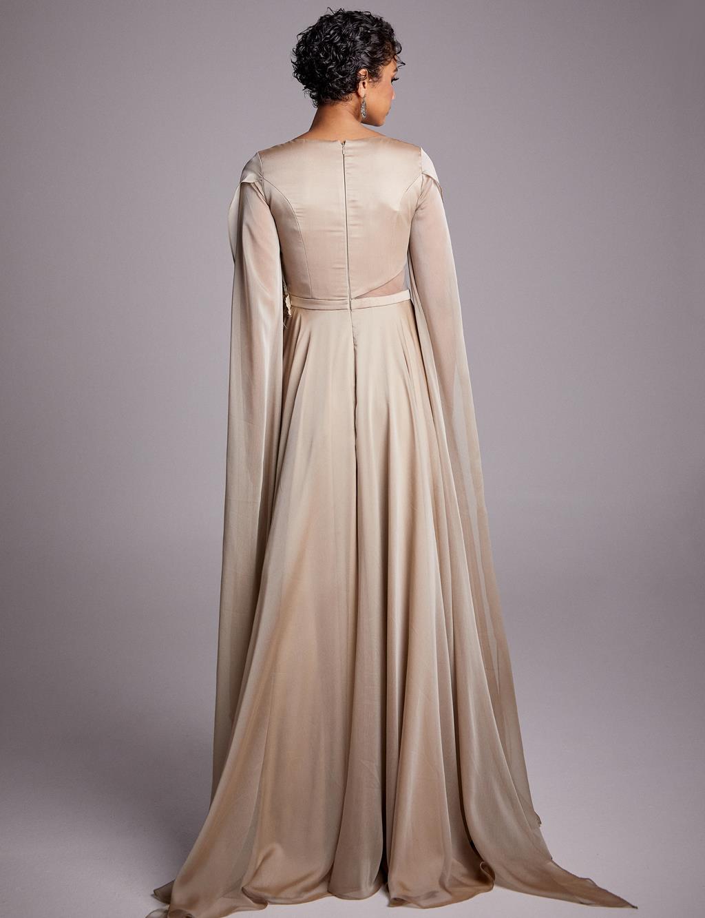 Slit Chiffon Evening Dress Mink