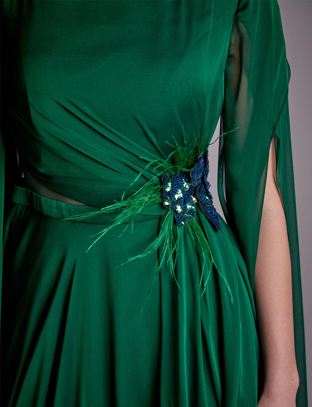 KAYRA Emerald - 3 Piece Emerald Chiffon Suit with Split Sleeve