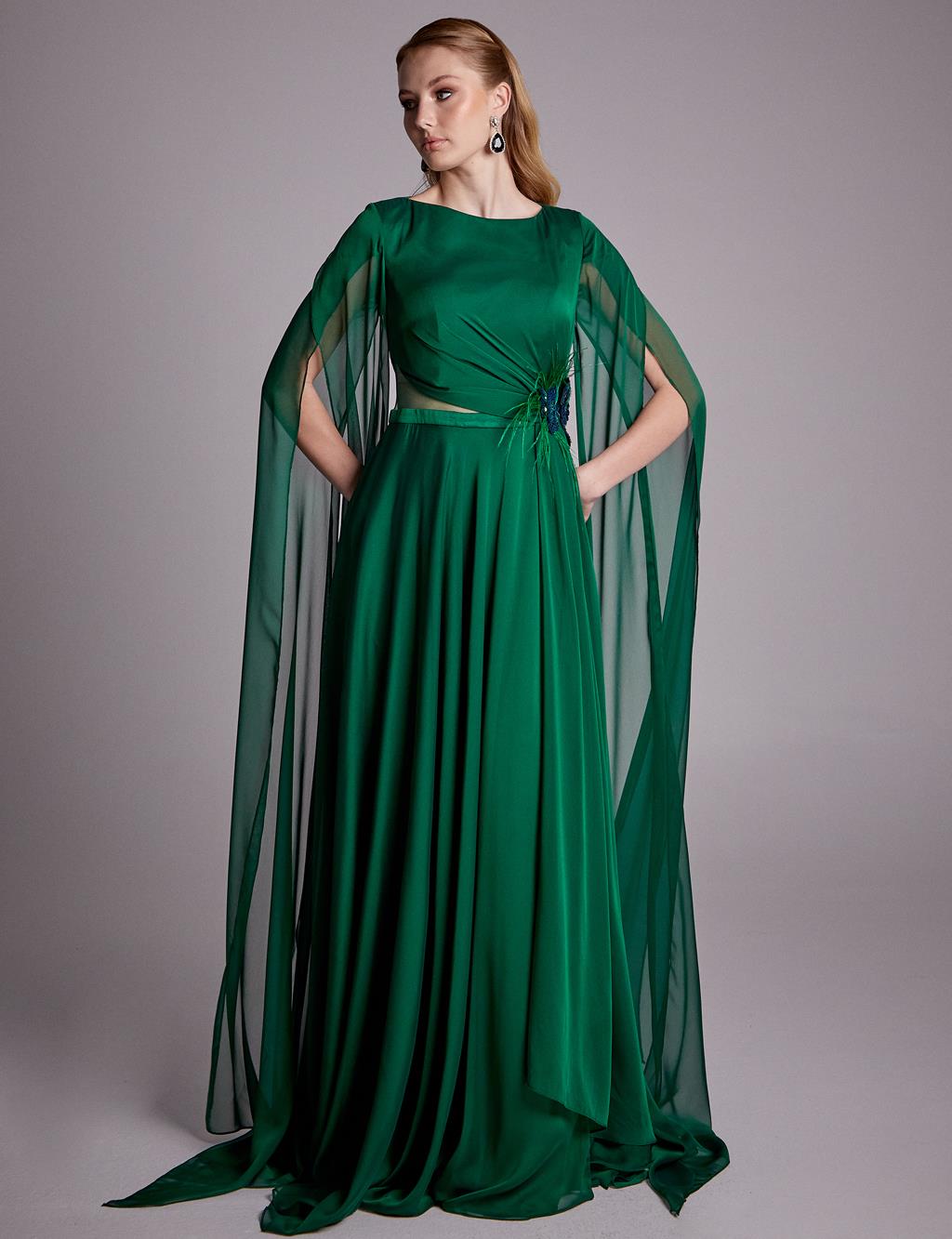 Slit Chiffon Evening Dress Emerald