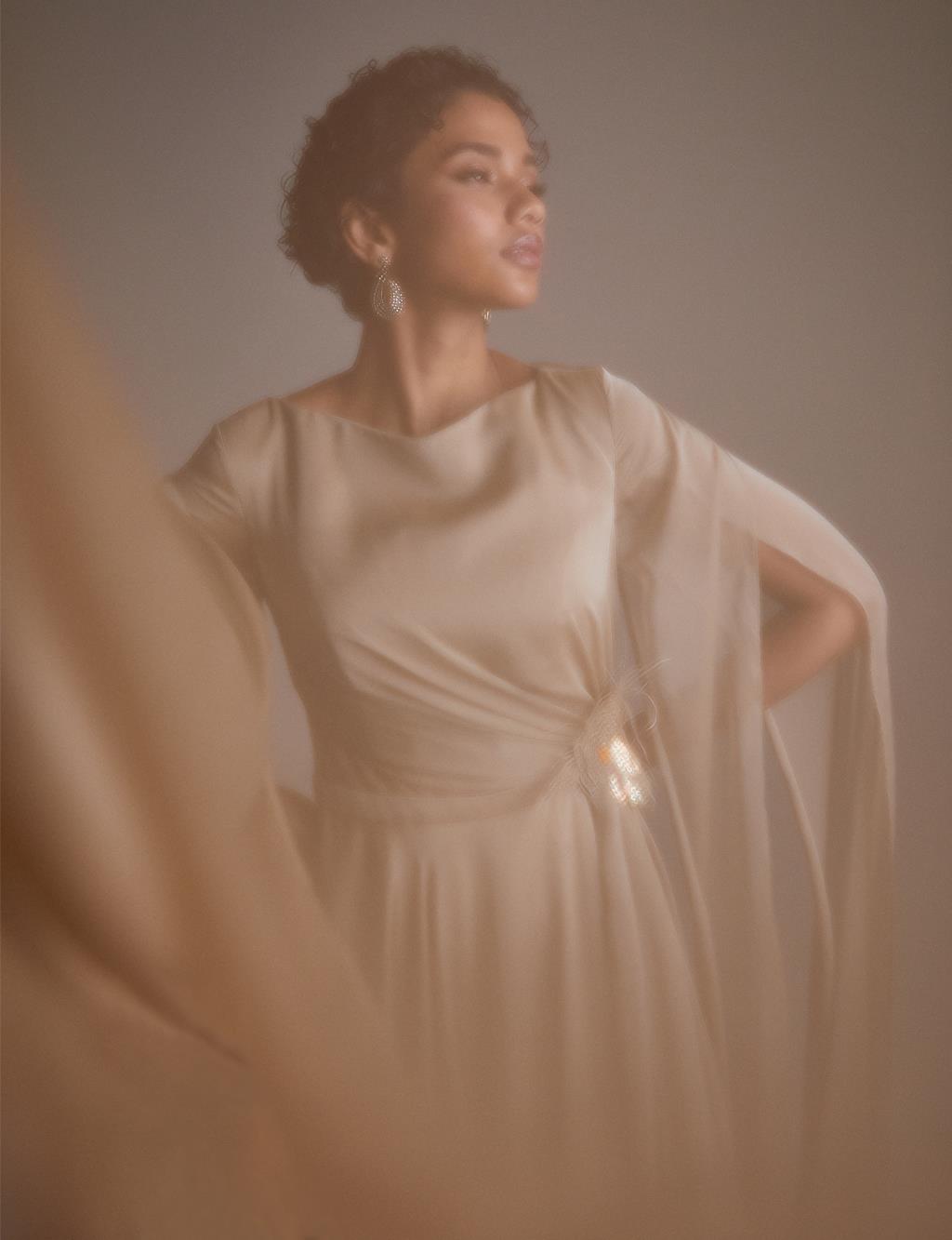 Slit Chiffon Evening Dress Mink