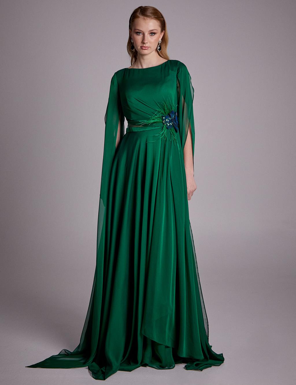 Slit Chiffon Evening Dress Emerald
