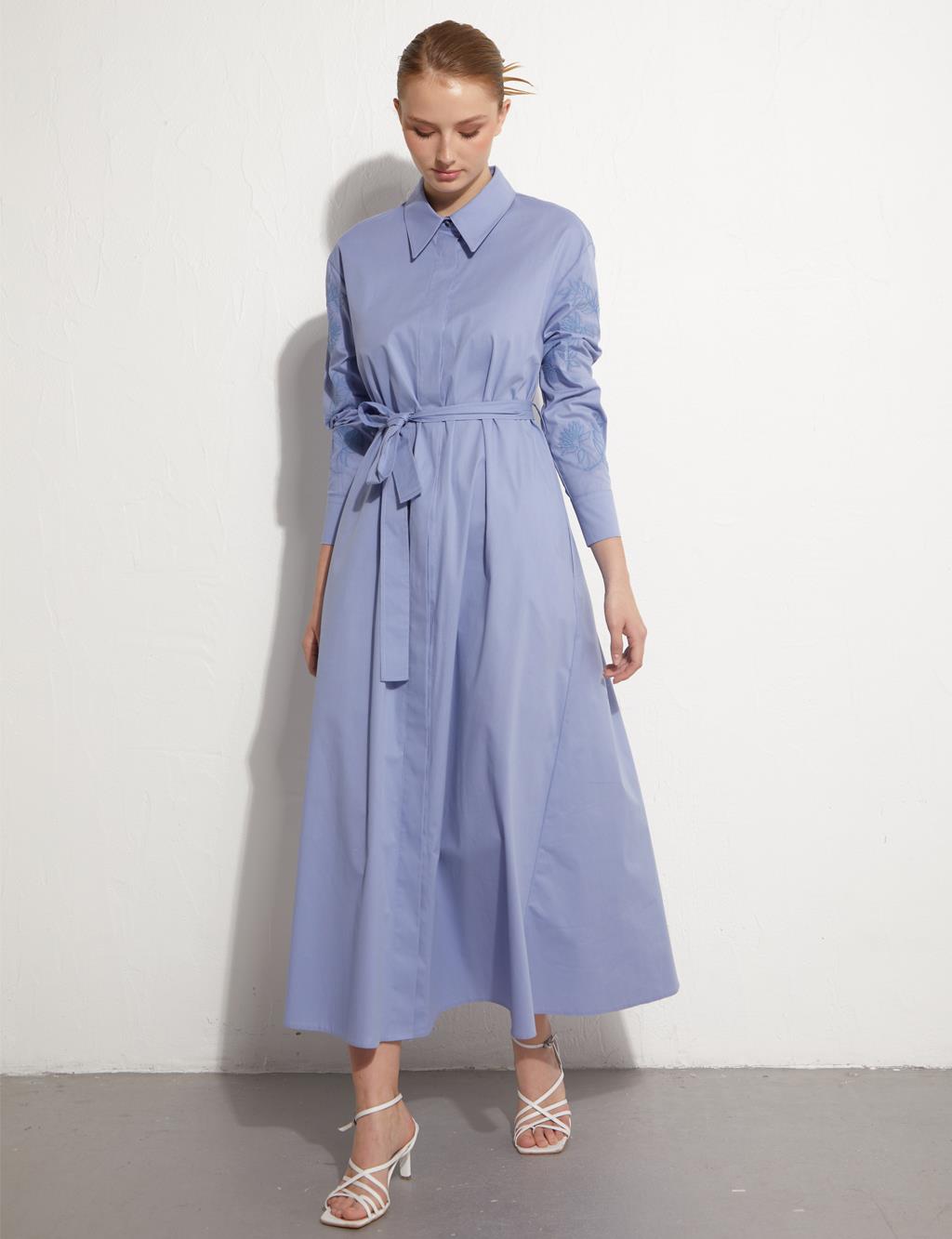 Embroidered Sleeves Maxi Dress Sky Blue