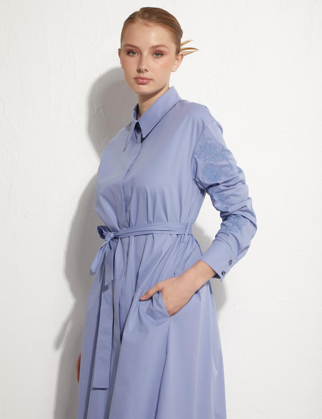 Embroidered Sleeves Maxi Dress Sky Blue