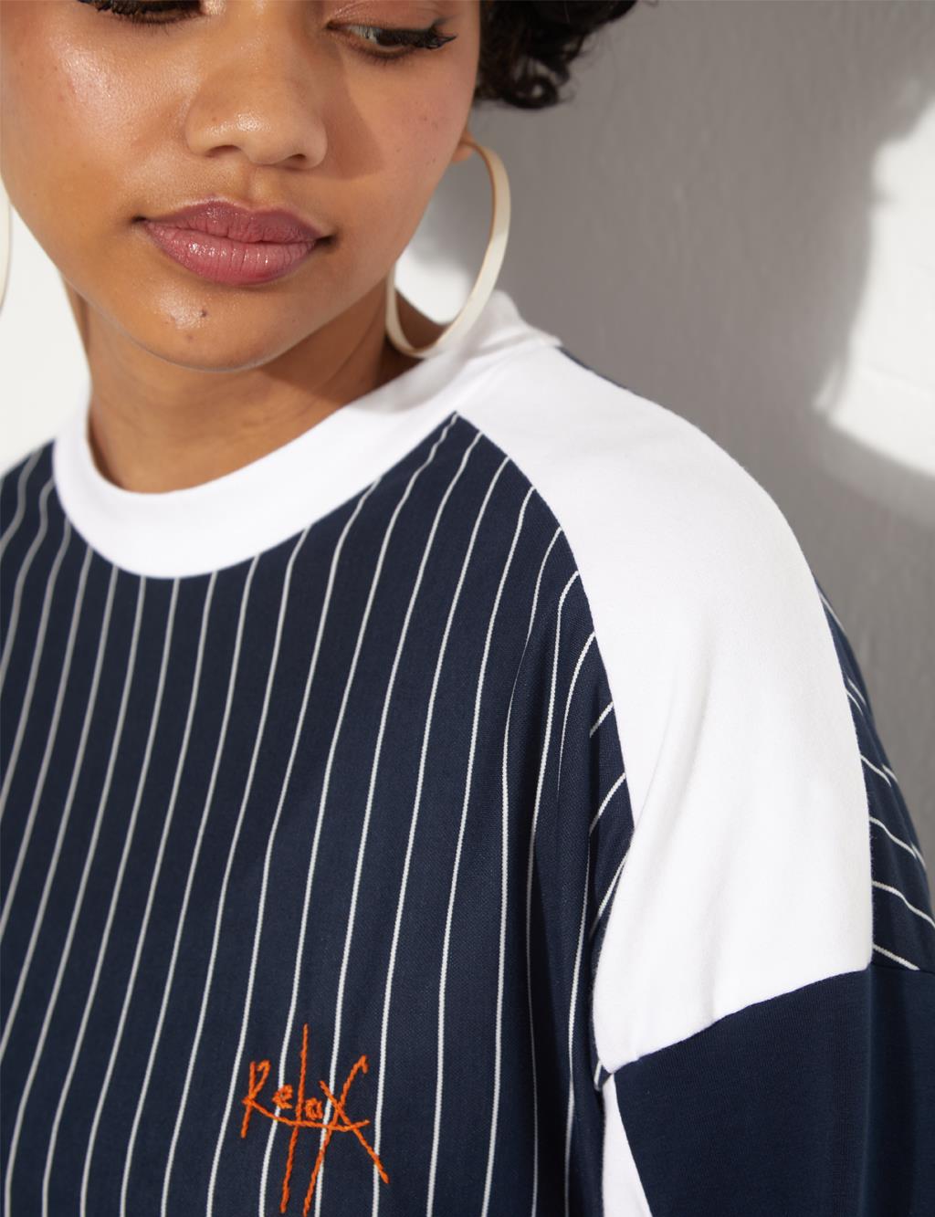 Color Block Striped Sweat Navy