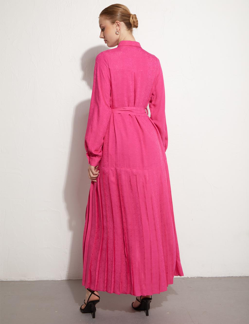 Pleated Skirt Jacquard Dress Fuchsia