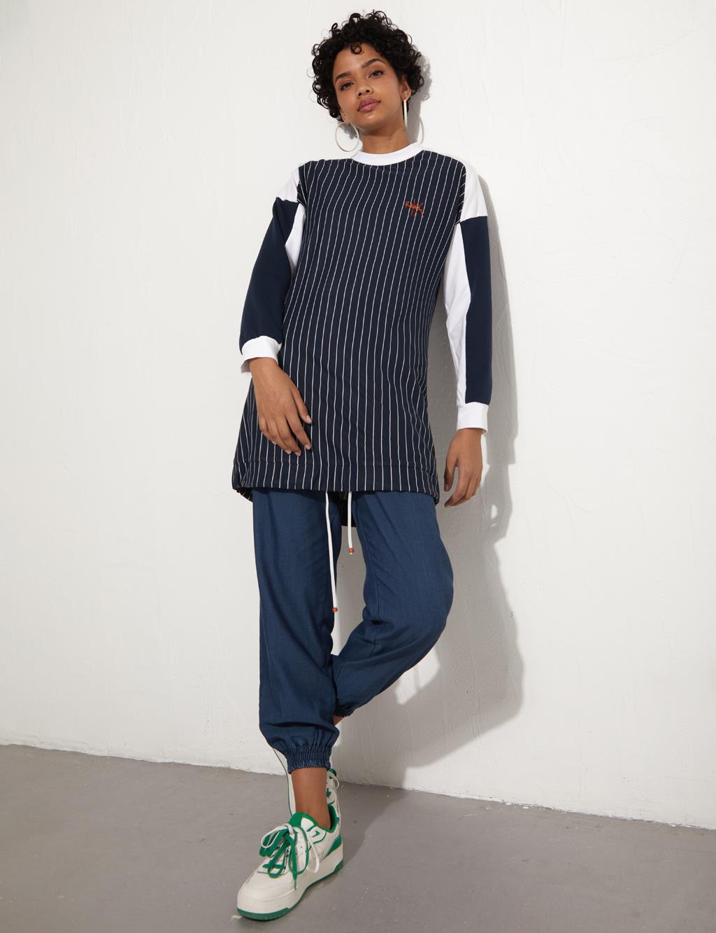 Color Block Striped Sweat Navy