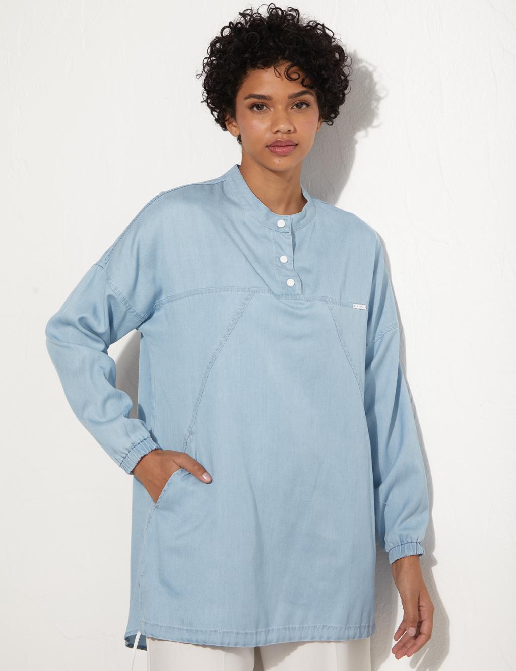 Snap Fastener Half Pat Tunic Blue