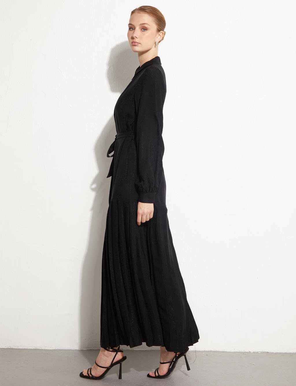 Pleated Skirt Jacquard Dress Black