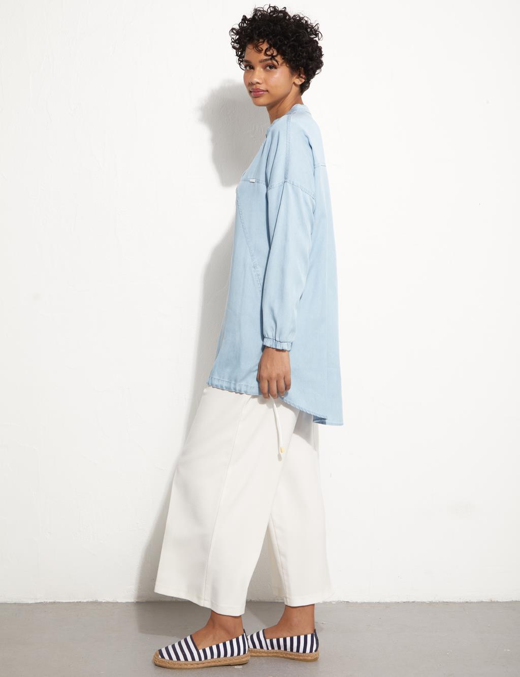 Snap Fastener Half Pat Tunic Blue