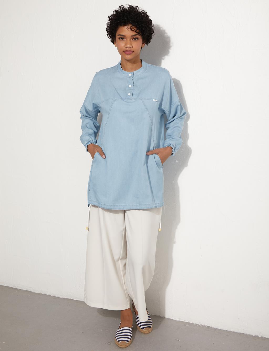 Snap Fastener Half Pat Tunic Blue