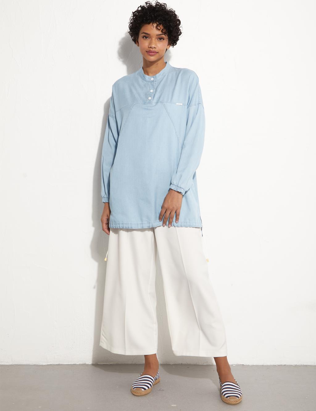 Snap Fastener Half Pat Tunic Blue