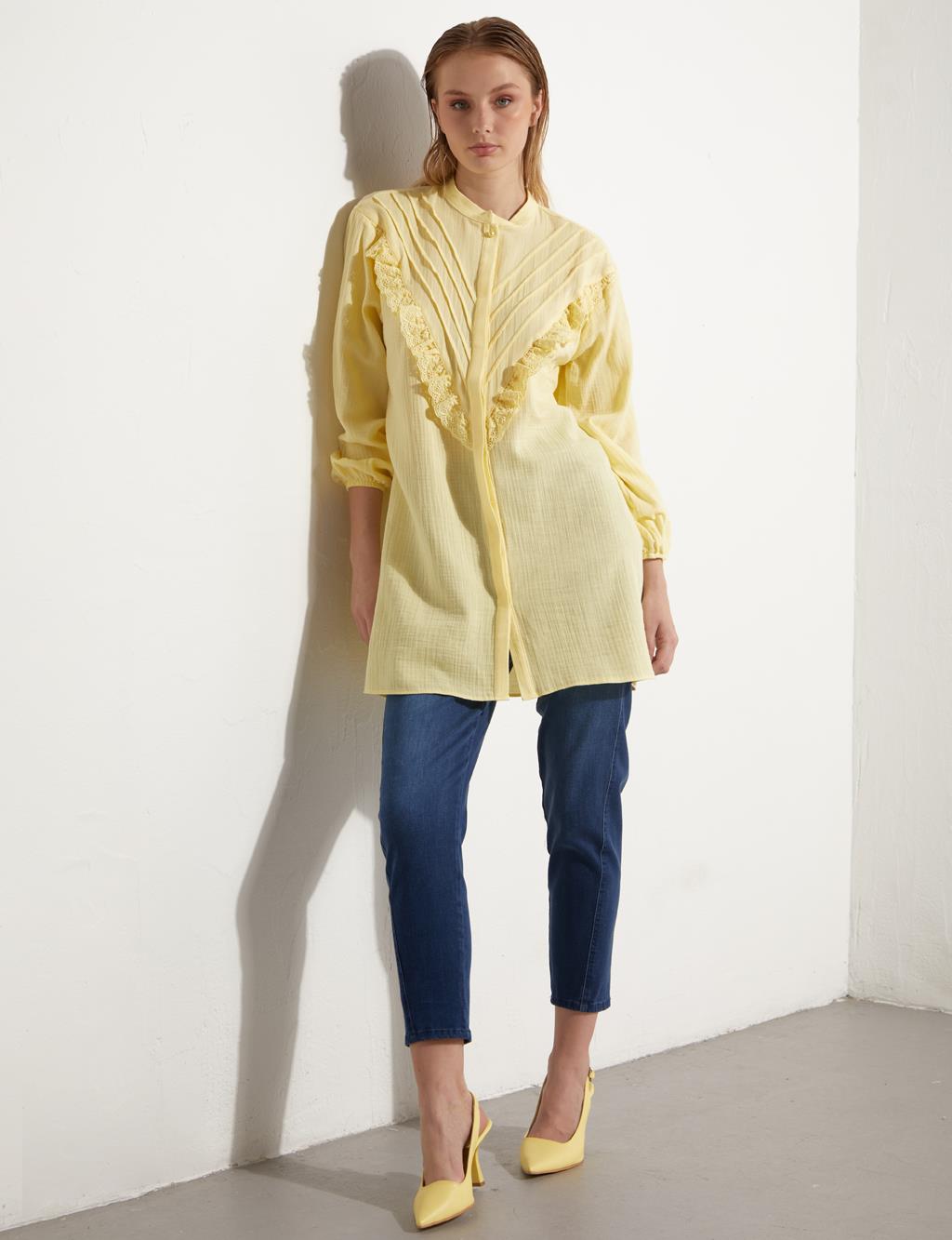 Stripe Scalloped Ribbed Tunic Yellow