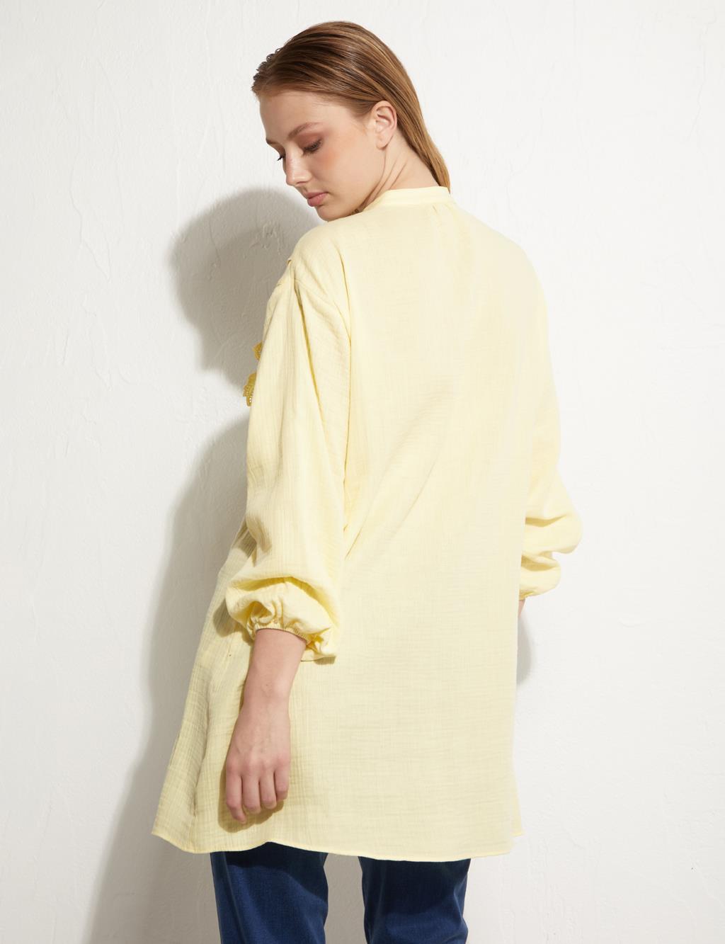 Stripe Scalloped Ribbed Tunic Yellow