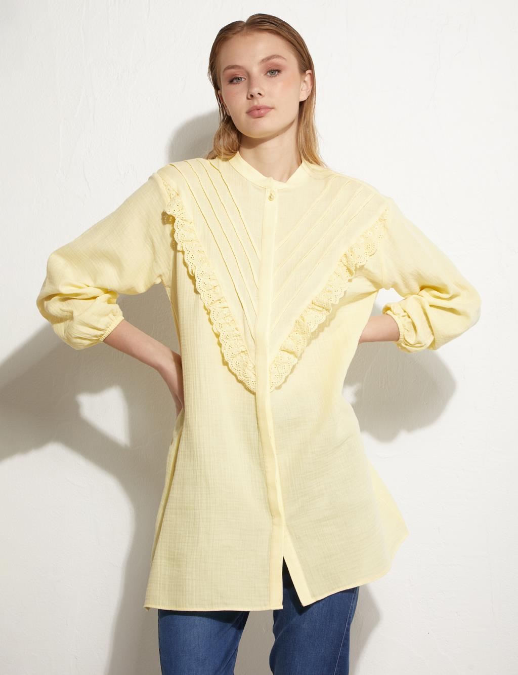 Stripe Scalloped Ribbed Tunic Yellow