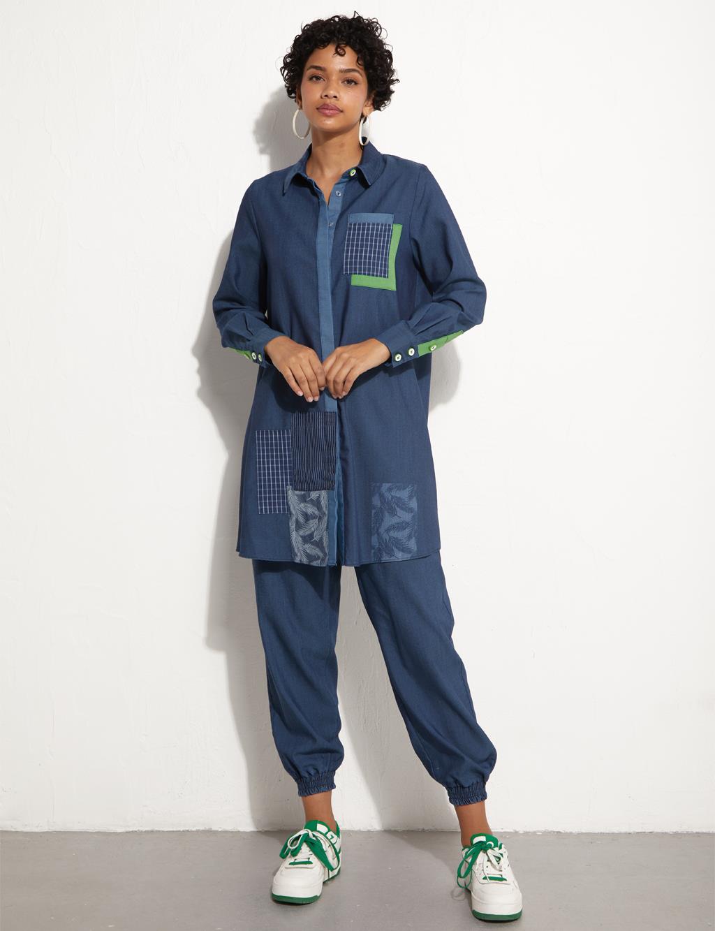 Hidden Placket Garnish Tunic Navy