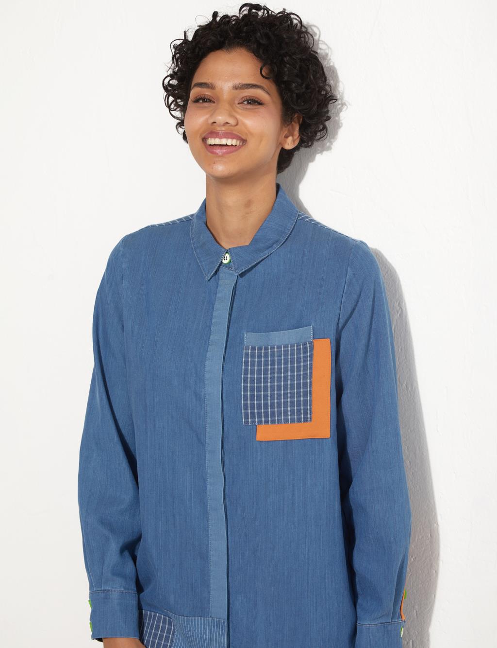 Hidden Placket Garnish Tunic Indigo