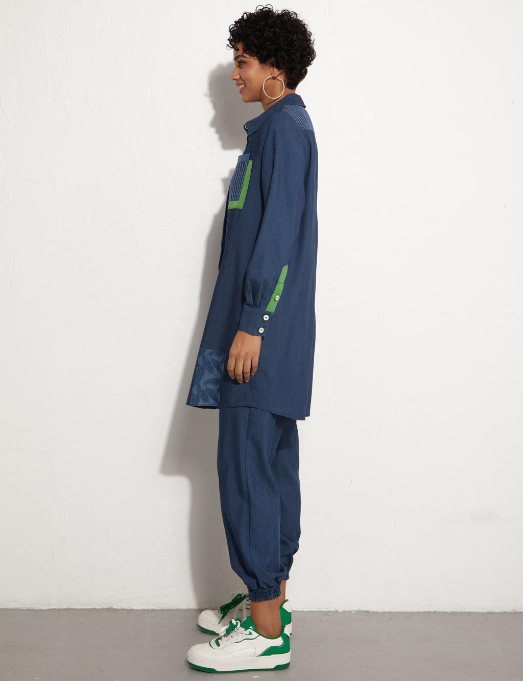 Hidden Placket Garnish Tunic Navy