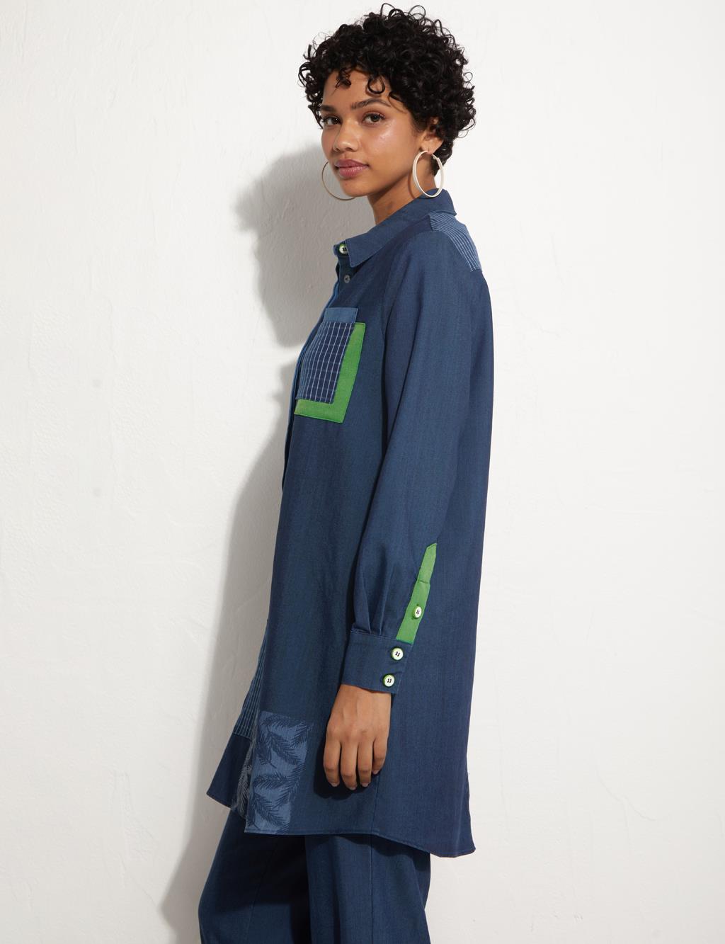 Hidden Placket Garnish Tunic Navy