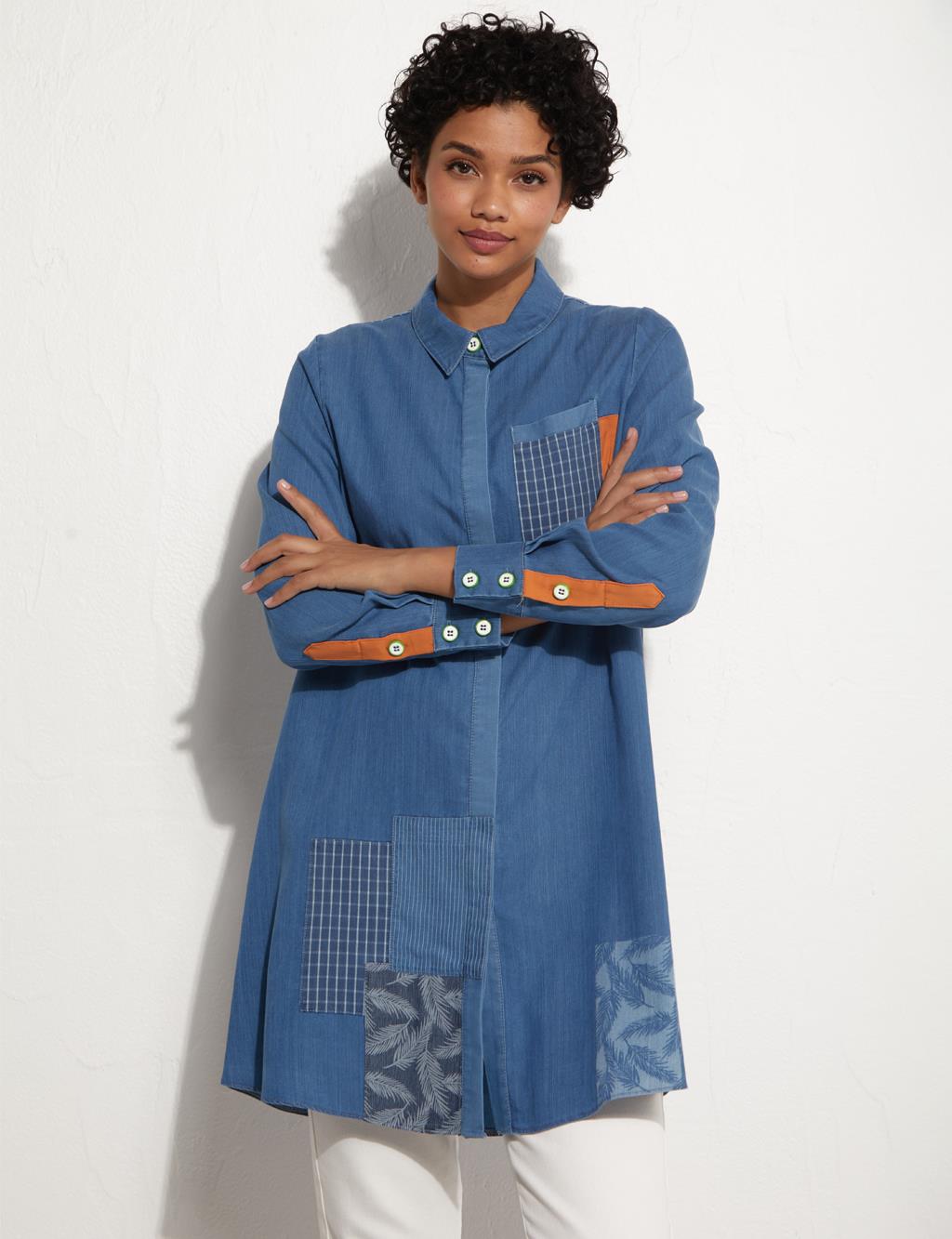 Hidden Placket Garnish Tunic Indigo