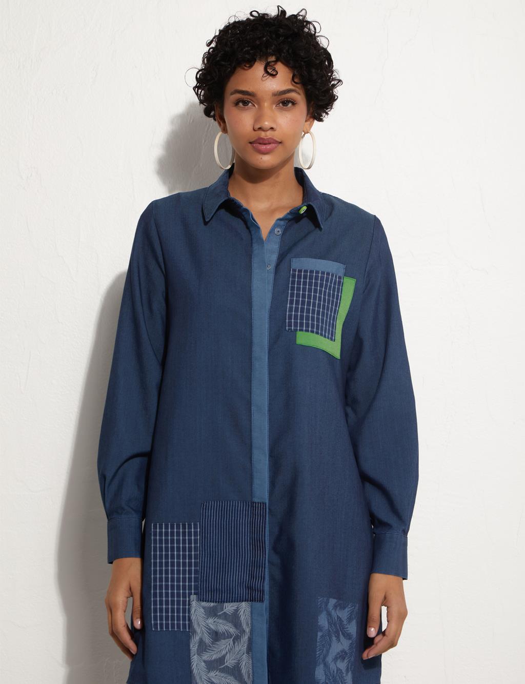 Hidden Placket Garnish Tunic Navy