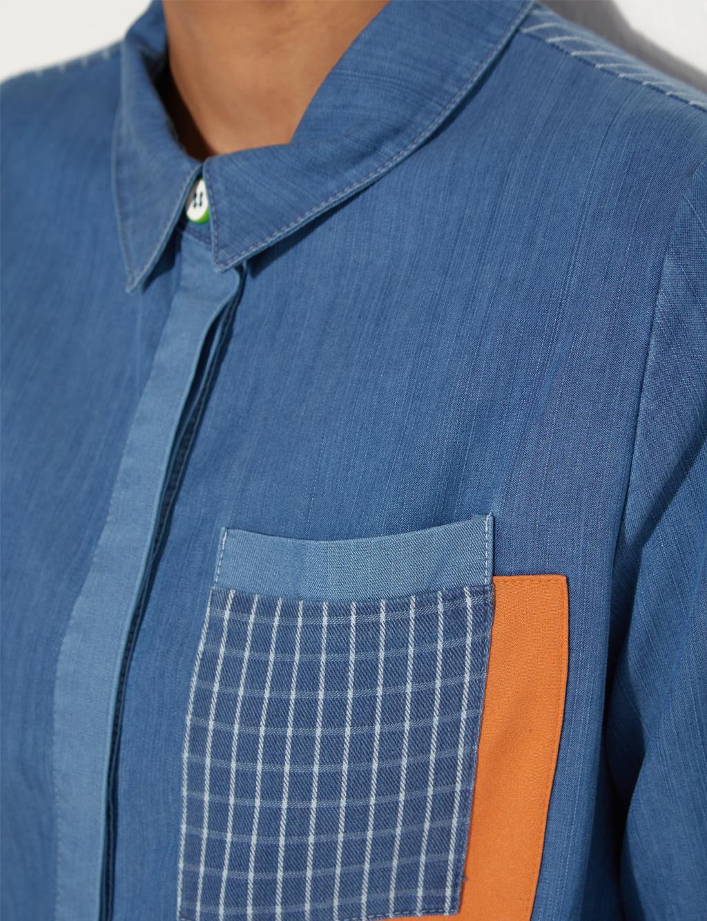Hidden Placket Garnish Tunic Indigo