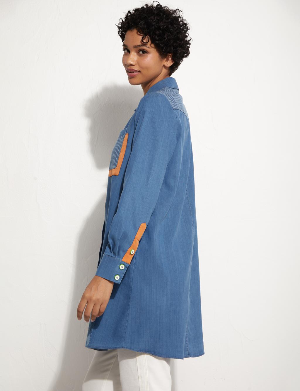 Hidden Placket Garnish Tunic Indigo