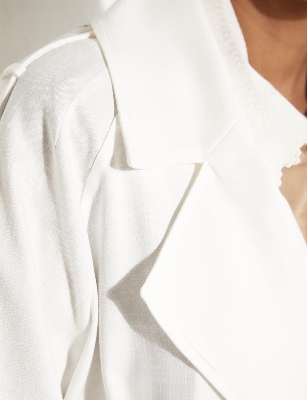 Belted Double Breasted Trench Coat White