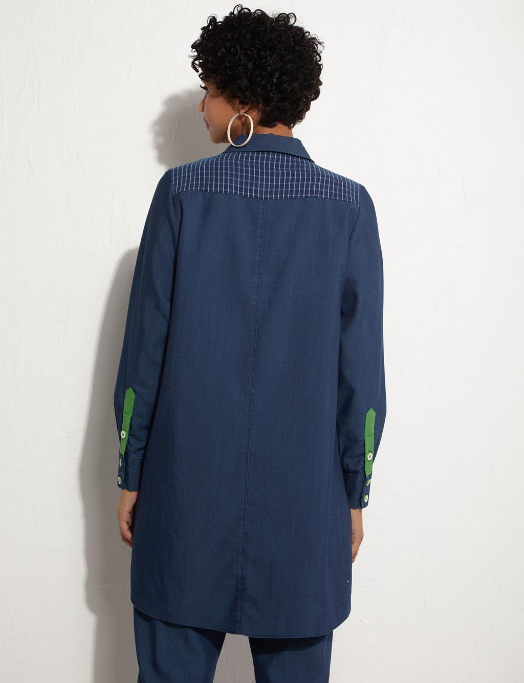 Hidden Placket Garnish Tunic Navy