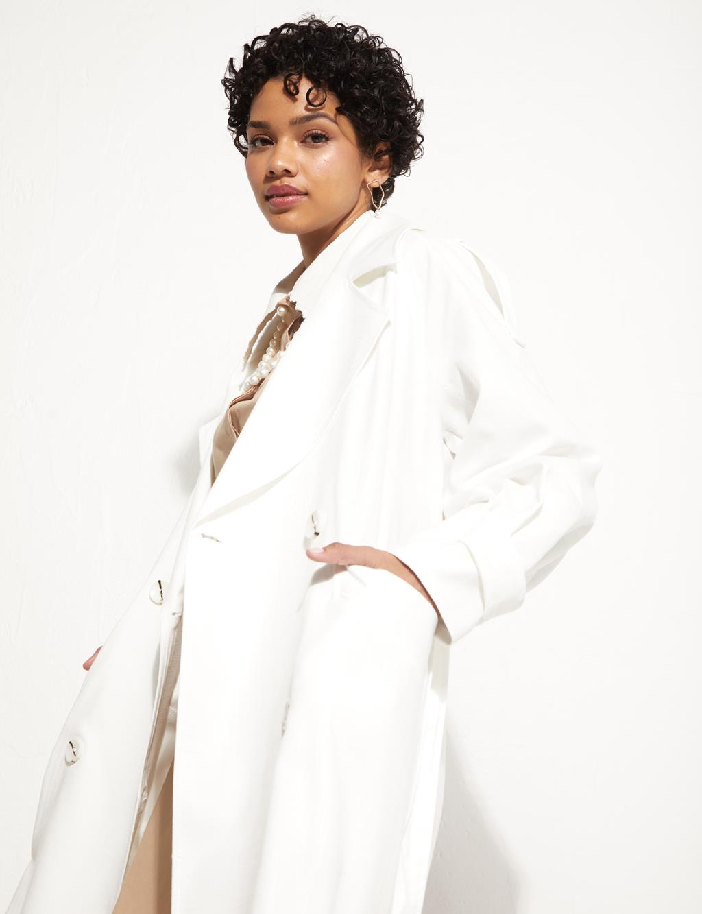 Belted Double Breasted Trench Coat White