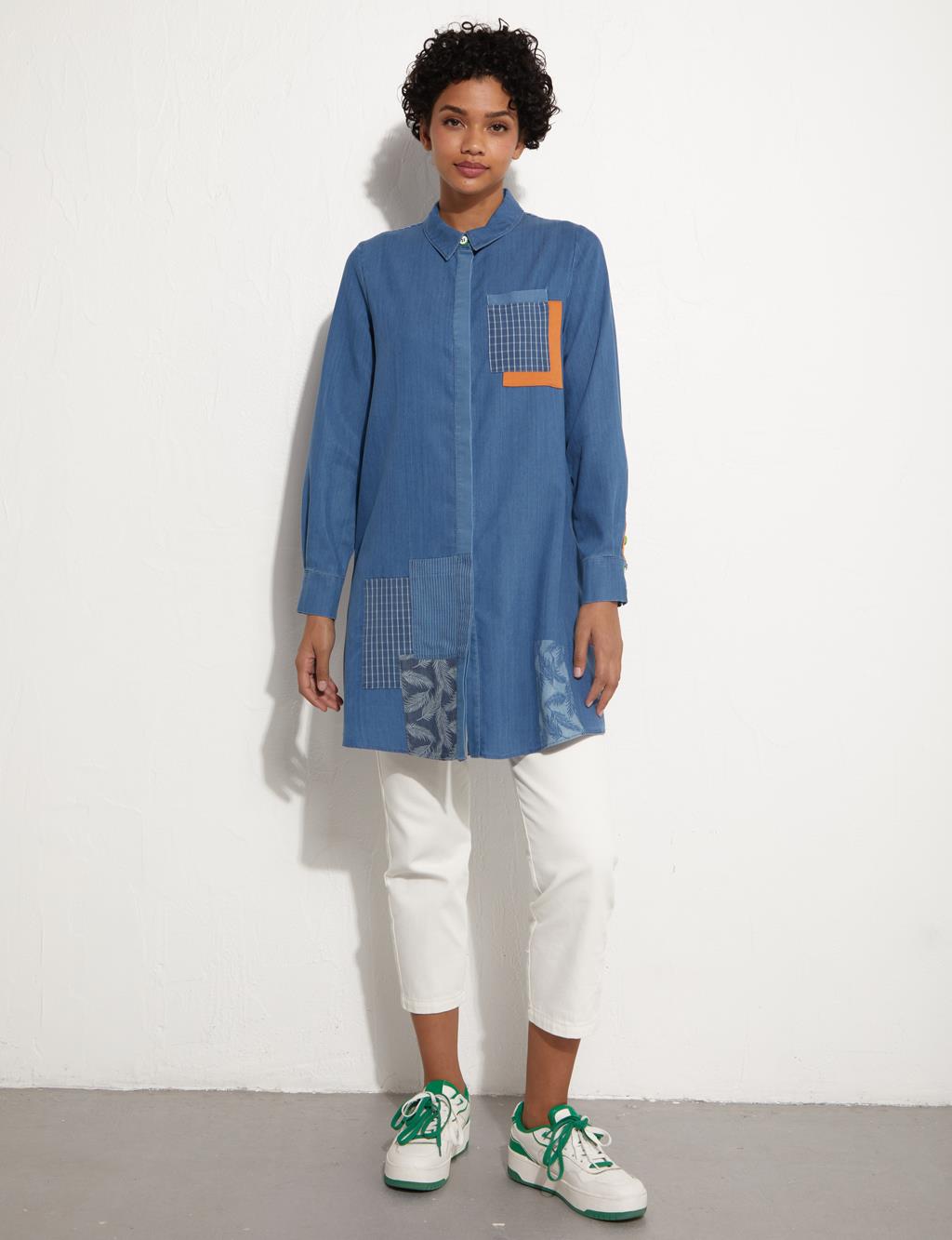 Hidden Placket Garnish Tunic Indigo