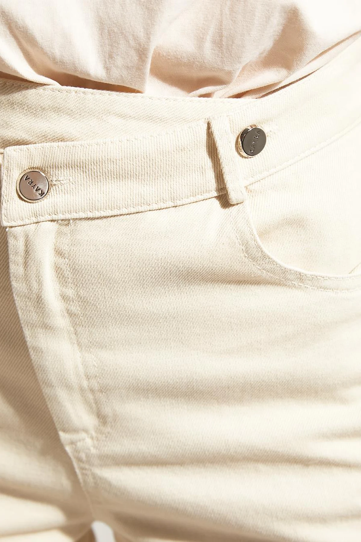 BASIC Beli Çapraz Kapamalı Denim Pantolon Krem