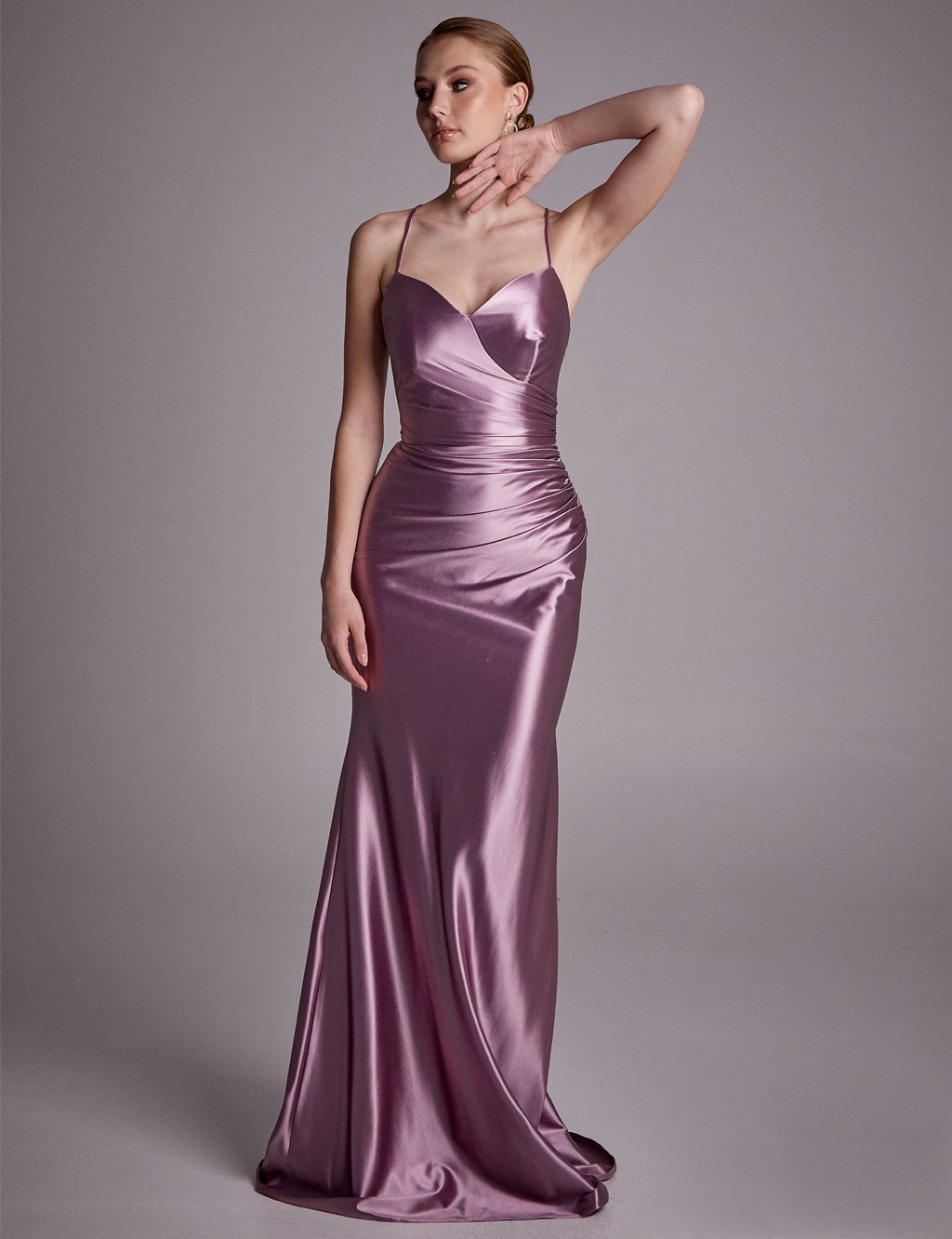 Draped Satin Evening Dress Lilac