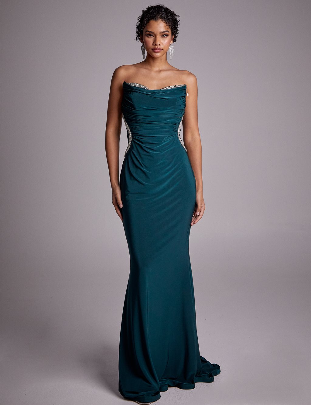 Fish Form Strapless Evening Dress Emerald