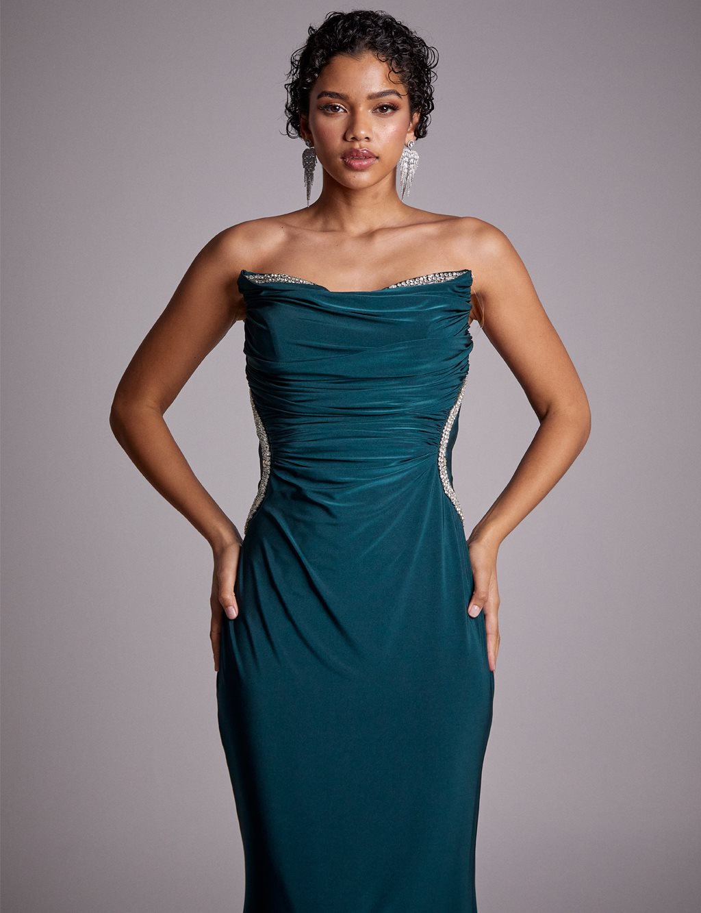 Fish Form Strapless Evening Dress Emerald