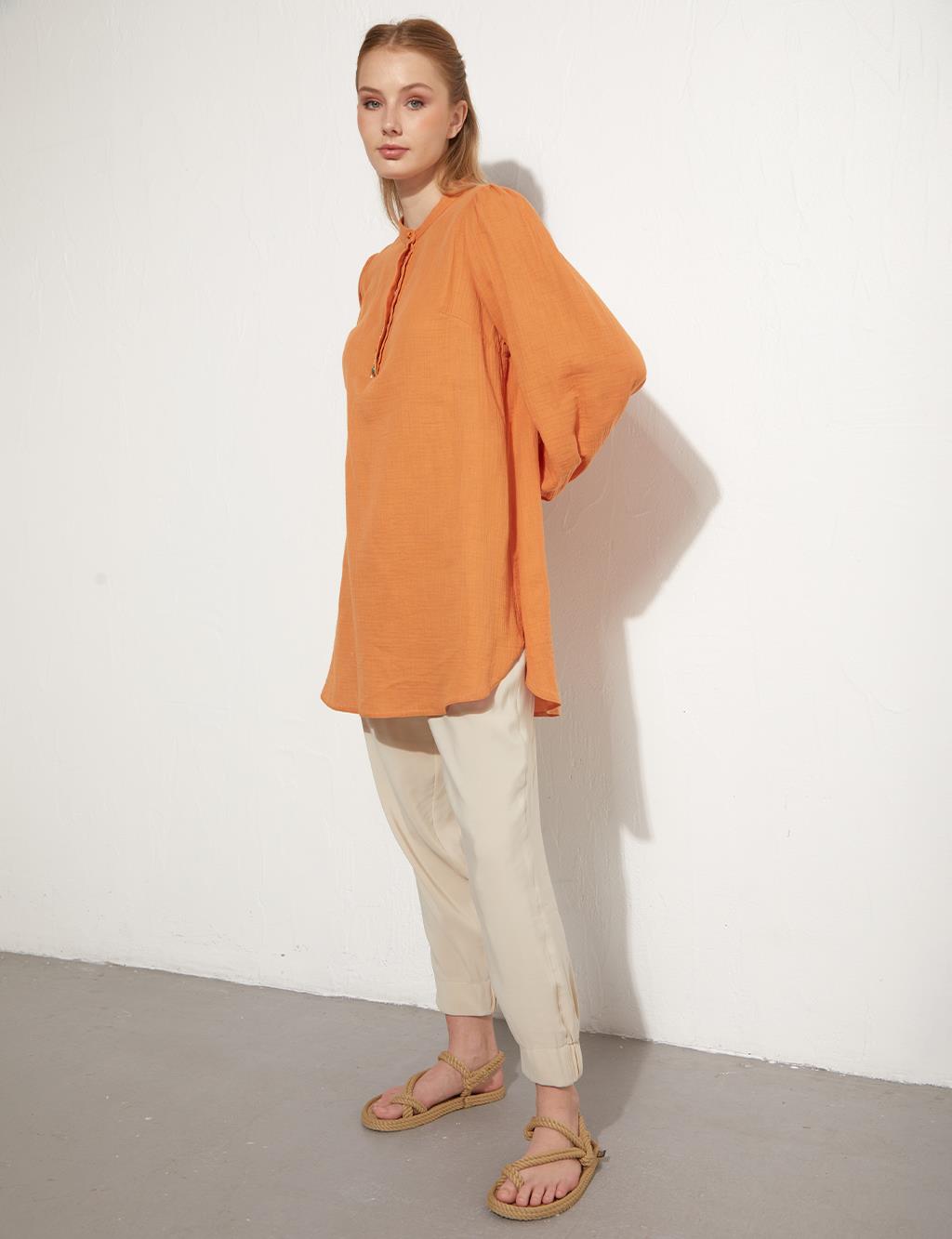 Embroidered Placket Blouse Amber