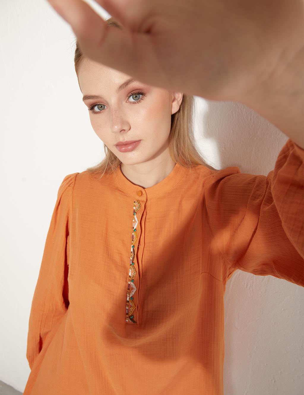 Embroidered Placket Blouse Amber
