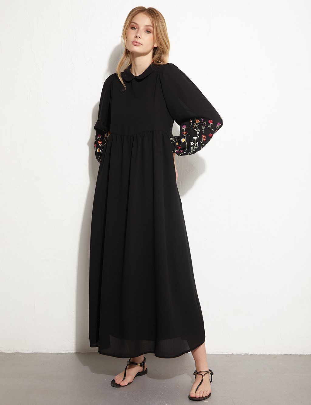 KYR Embroidered Baby Collar Dress Black