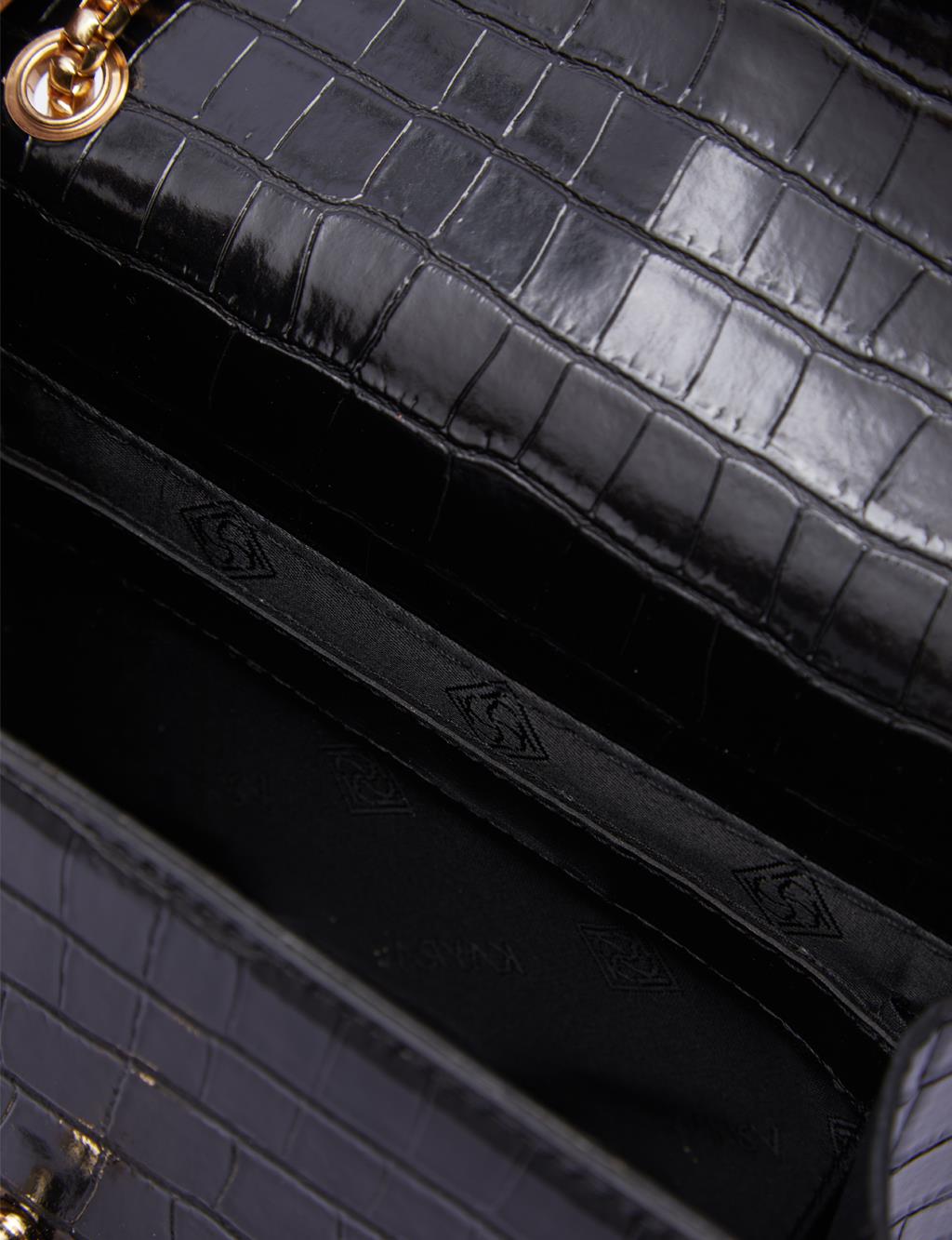 Metal Tokalı Croco Desen Çanta Siyah