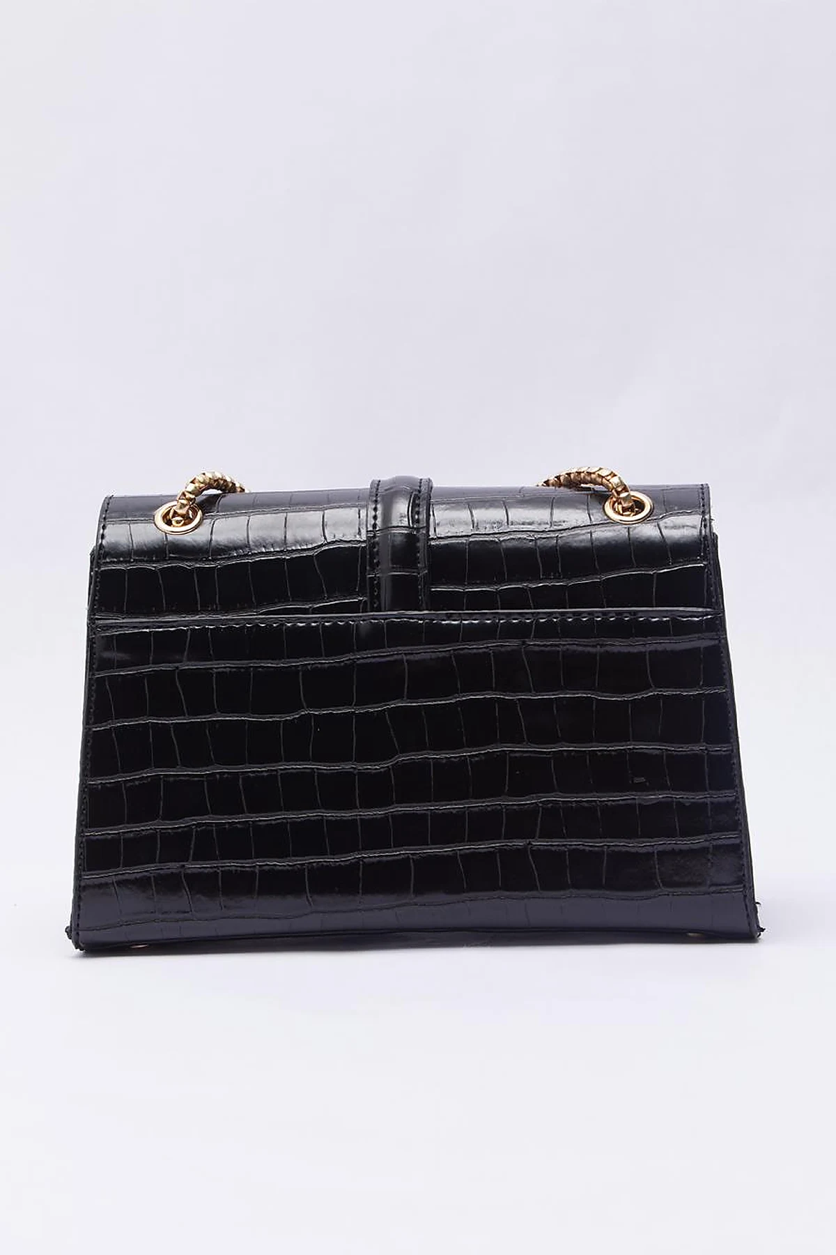 Metal Tokalı Croco Desen Çanta Siyah