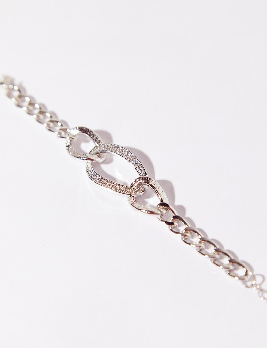 Zircon Stone Chain Bracelet Silver