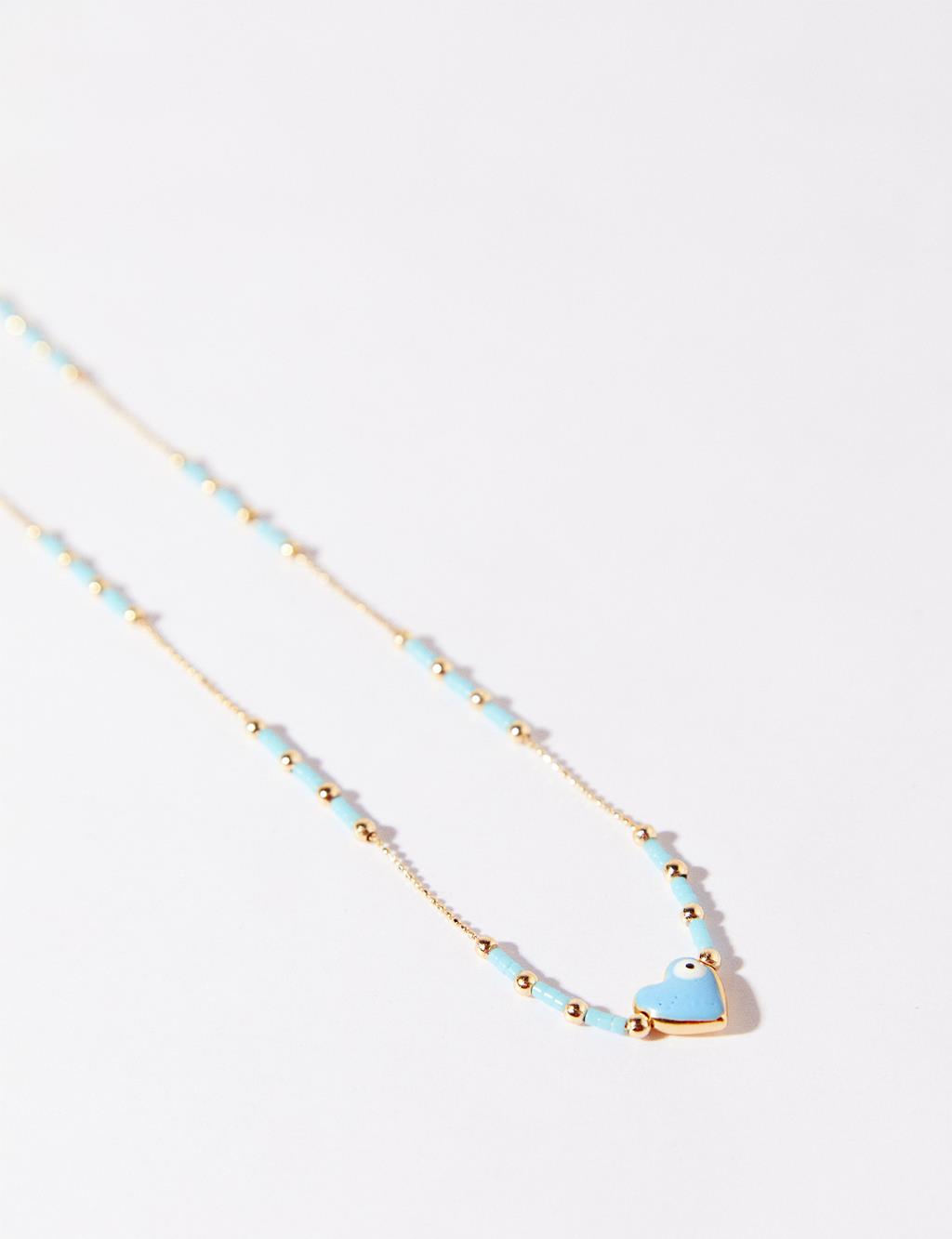 Heart Shaped Beaded Necklace Blue
