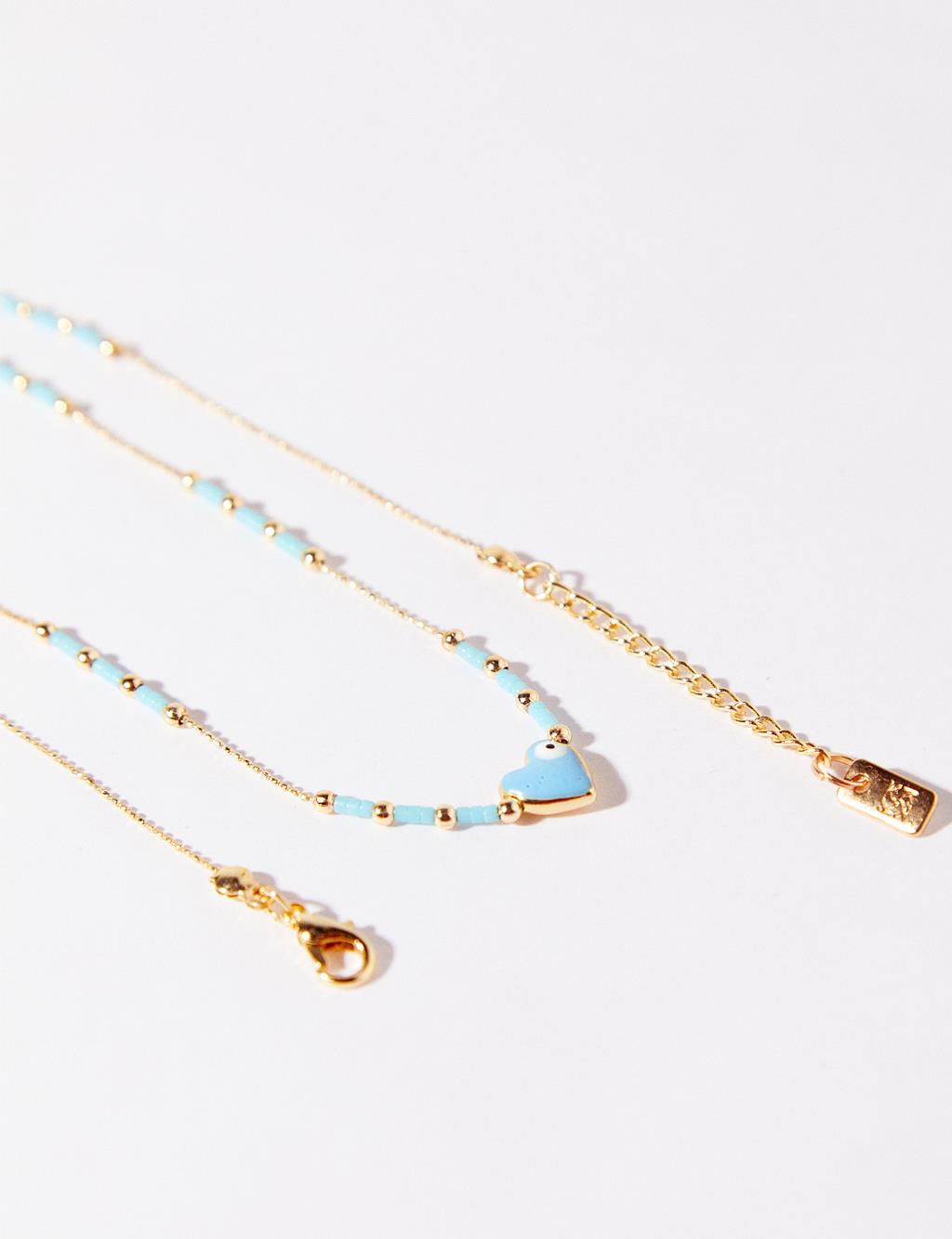 Heart Shaped Beaded Necklace Blue
