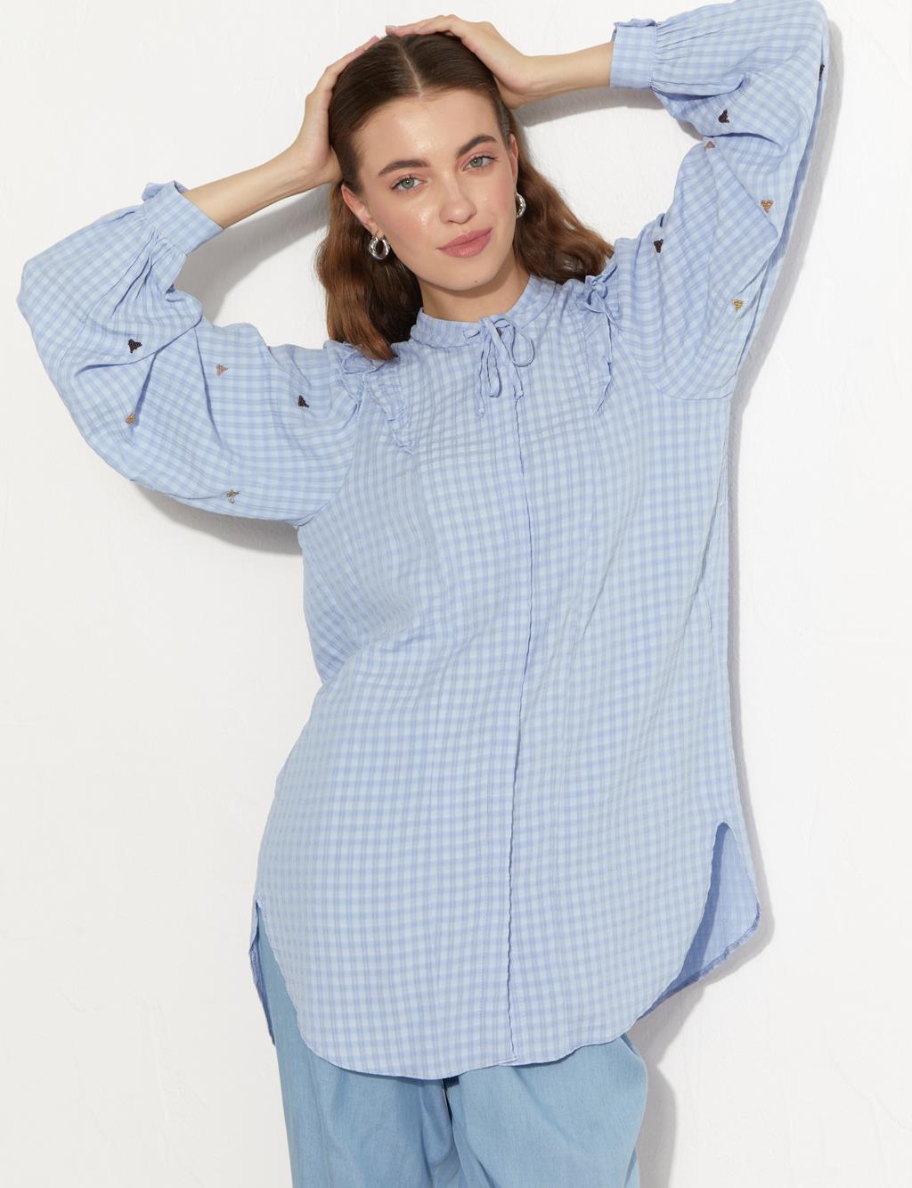 Checked Blouse Ice Blue