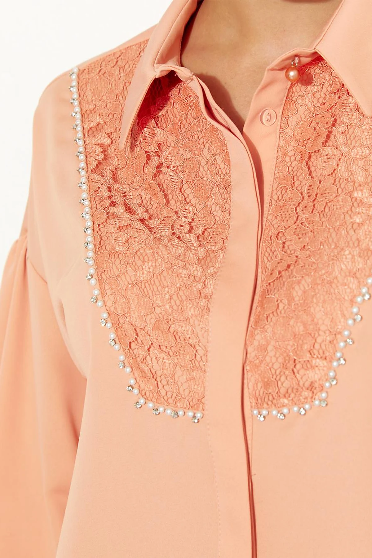 Hidden Placket Lacy Tunic Peach