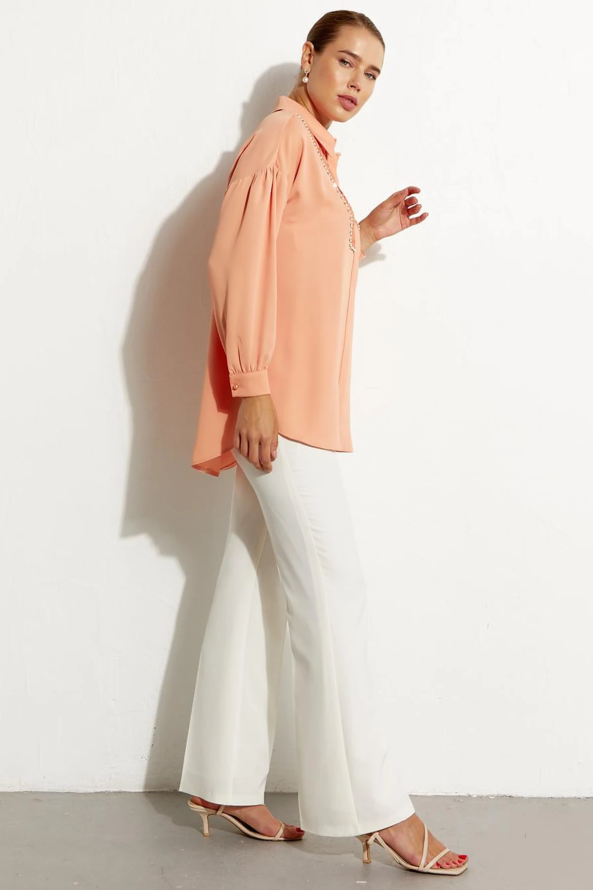 Hidden Placket Lacy Tunic Peach