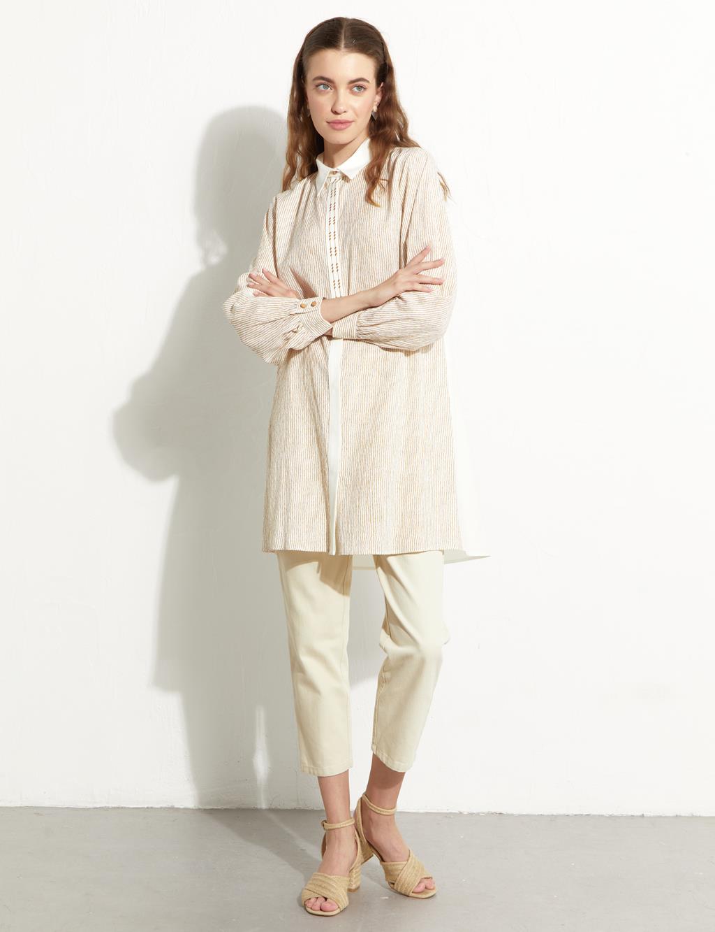 Color Block Tunic Beige Ecru