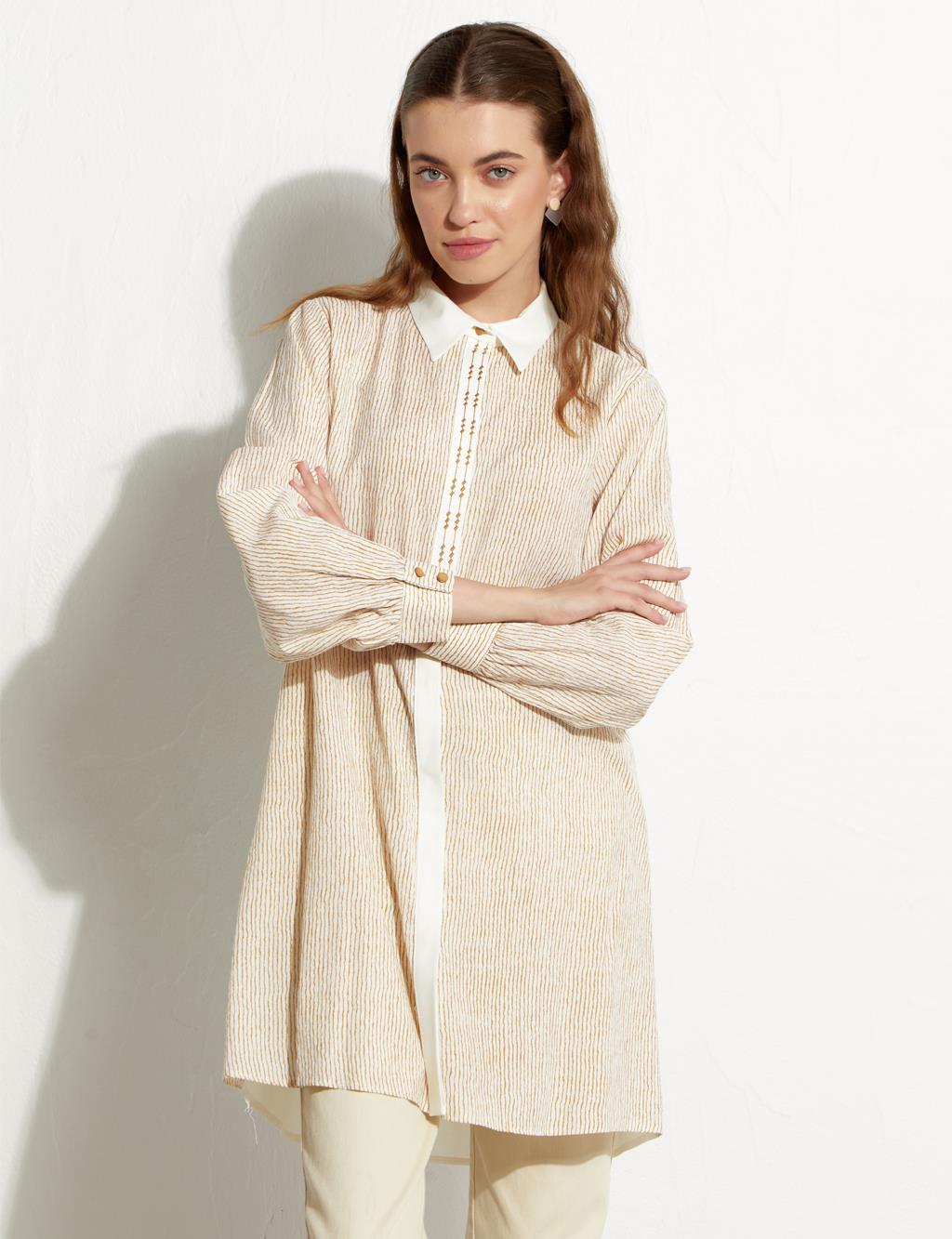 Color Block Tunic Beige Ecru