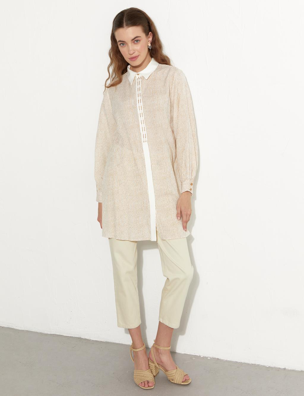 Color Block Tunic Beige Ecru
